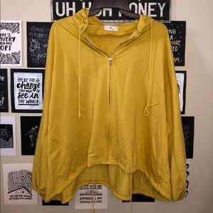 OVERSIZED YELLOW DRAWSTRING ZIP SWEATSHIRT